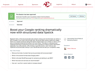 SEO structured data presentation page screenshot image for PodCamp Toronto conference 2017-02-24, 25.